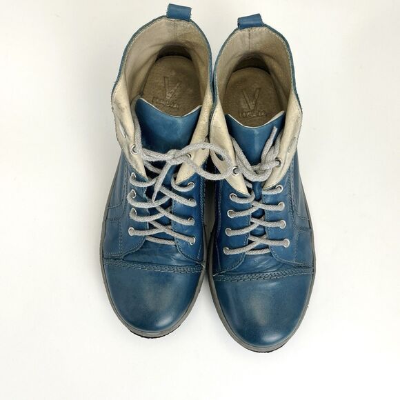 V Italia Kiki Boots Women's Sz EU39, US 8 Blue Teal Leather Ankle Lace Up Bootie - Picture 4 of 8